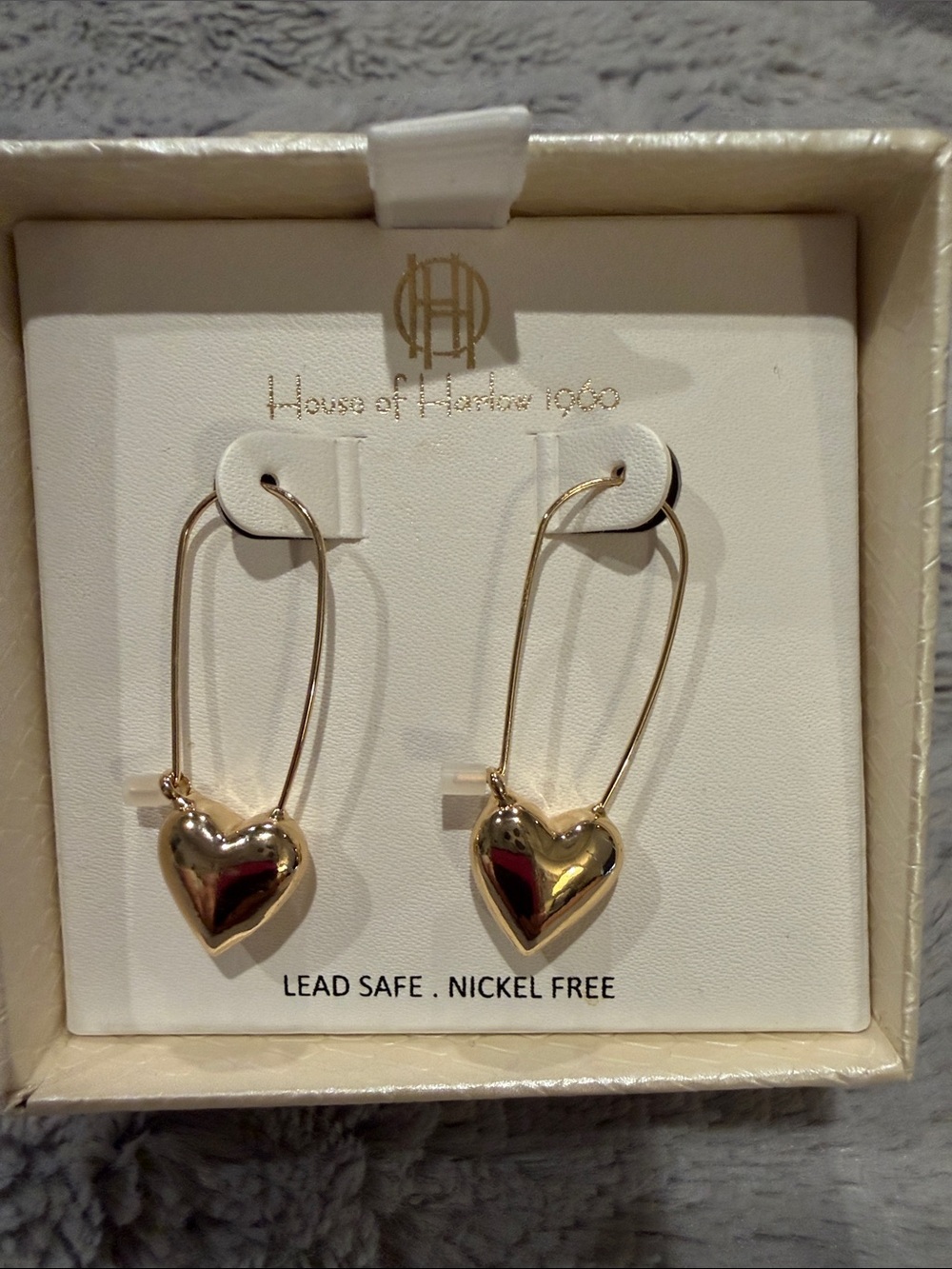 House of Harlow 1960 Gold Heart Drop Hoop Earrings